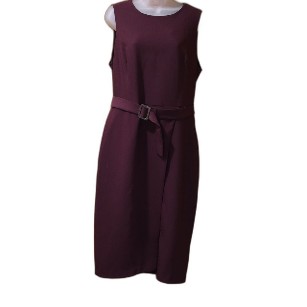 White House Black Market Burgundy Sleeveless Belted Sheath Midi Dress 14
